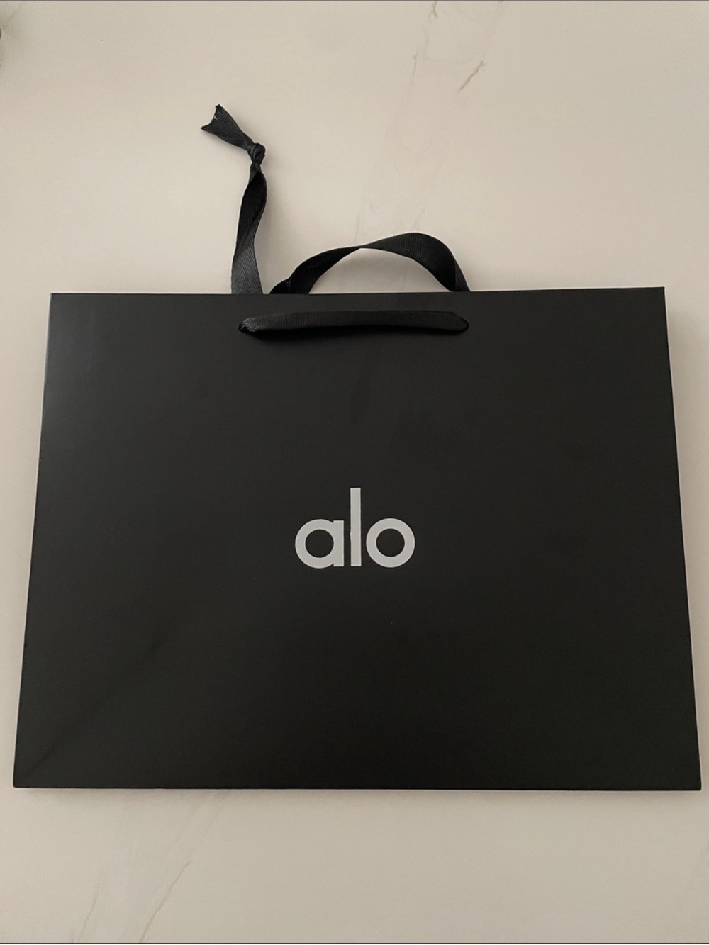 Alo Branded Black paper Shopping Bag with White Logo